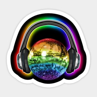 Glowing Rainbow Disco Ball Headphones Sticker